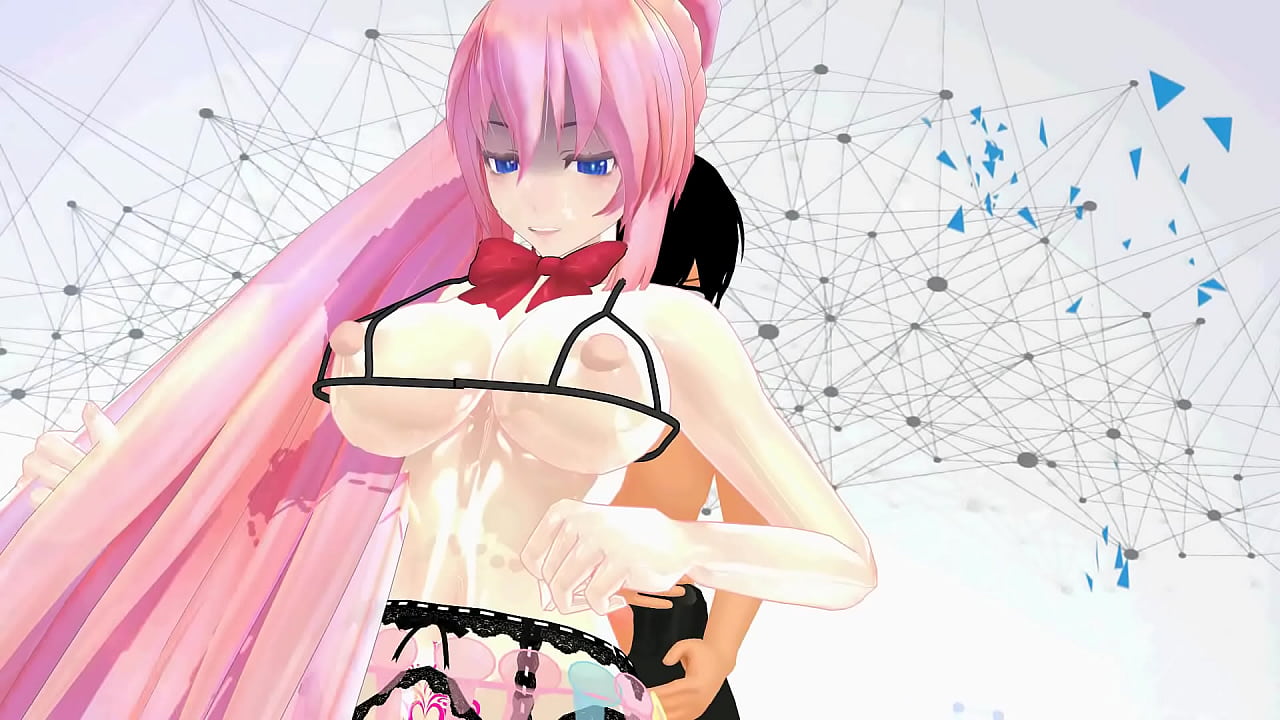 bright girl with a belt of condoms dancing to sex music