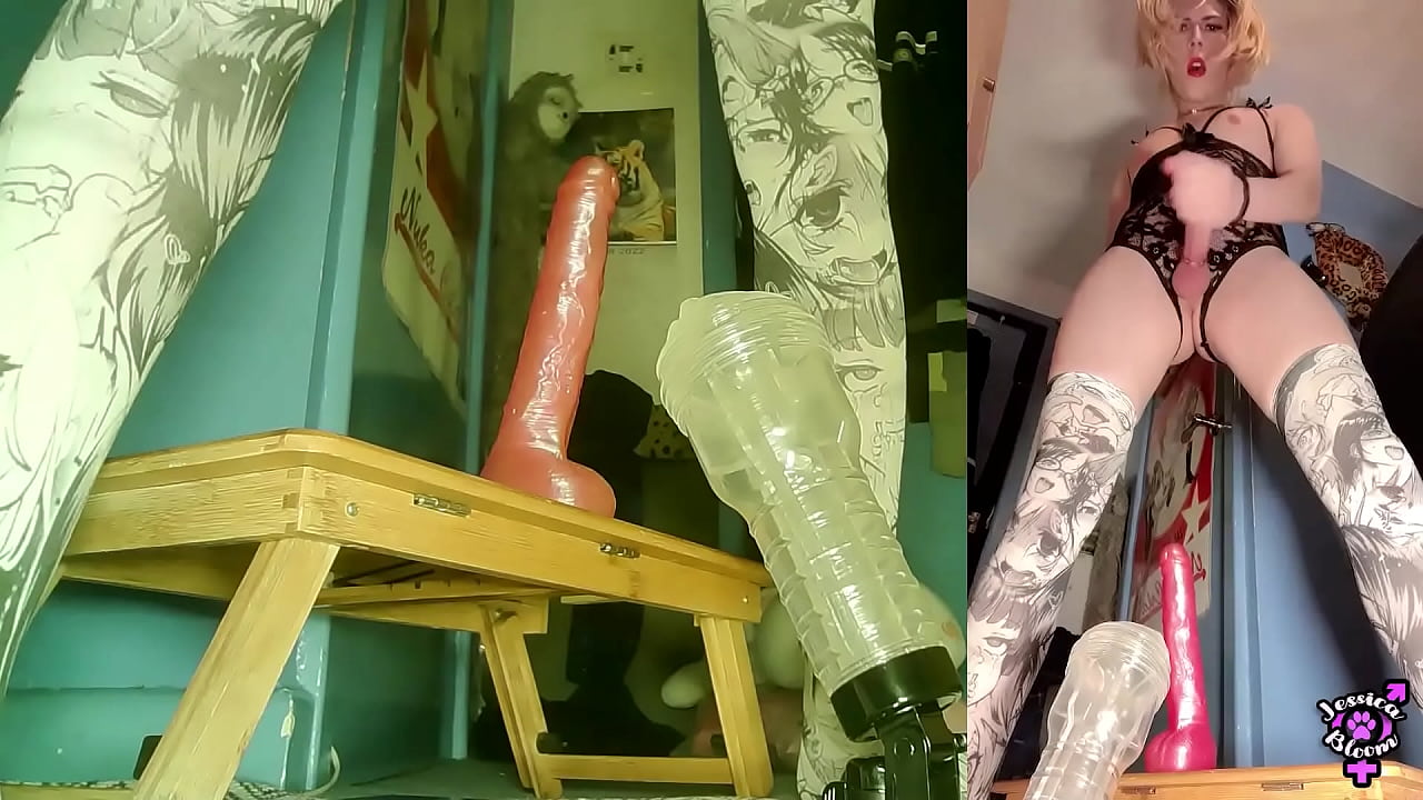 Hot Shemale Rides Dildo And Fleshlight At The Sametime Then Swallows Cum Jessica Bloom