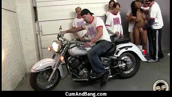 Black chick deepthroats a group of white studs and gets rewarded with cum 20