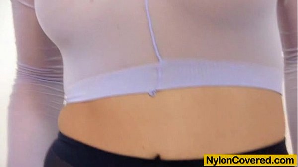 Hot blonde red spandex mask on her face