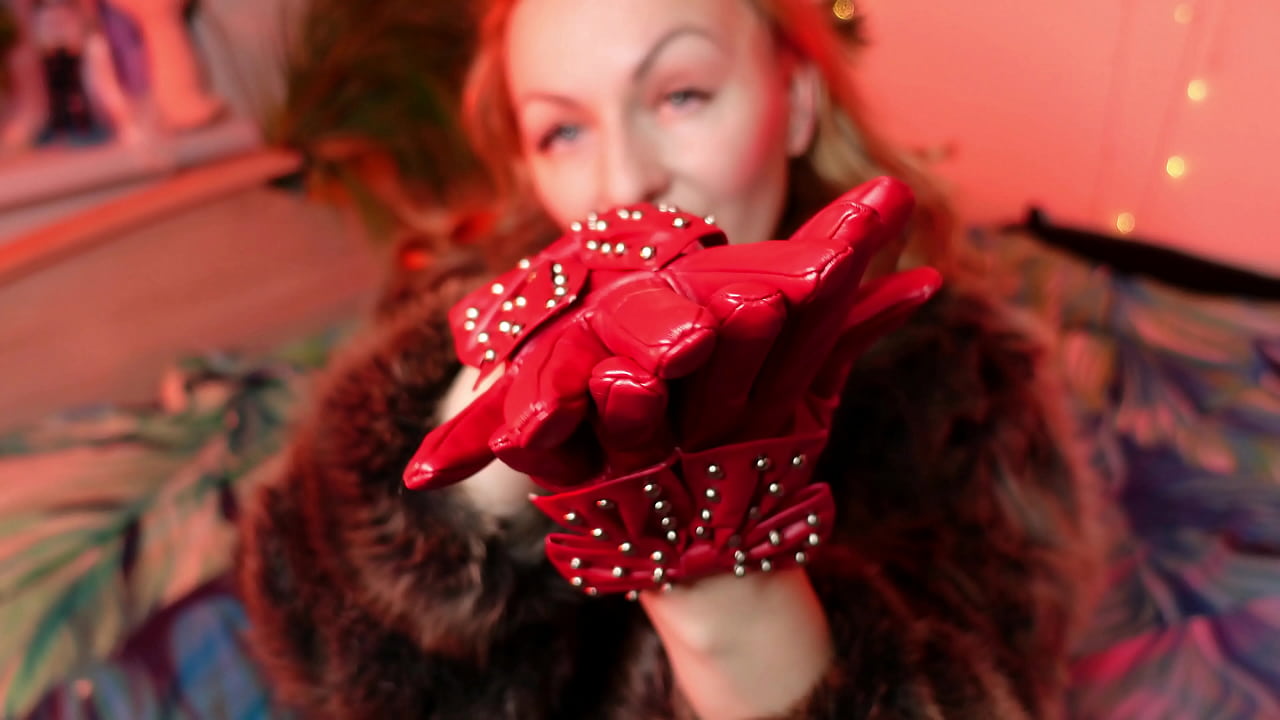 ASMR video with leather short gloves sounds and amazing fur