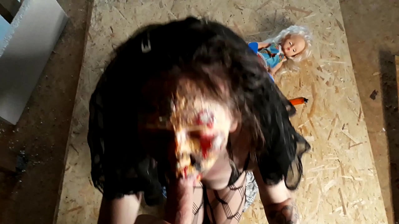 zombie's wife smoked a cigarette and Sucking Blowjob