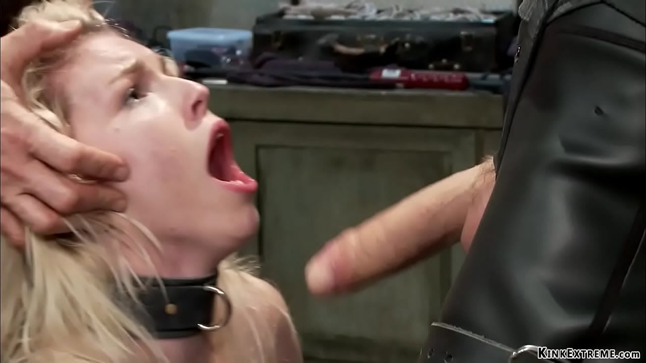 Master trainer James Mogul whips and toys bound blonde slave Ella Nova then makes her suck and anal fuck huge dick to gimp Owen Gray