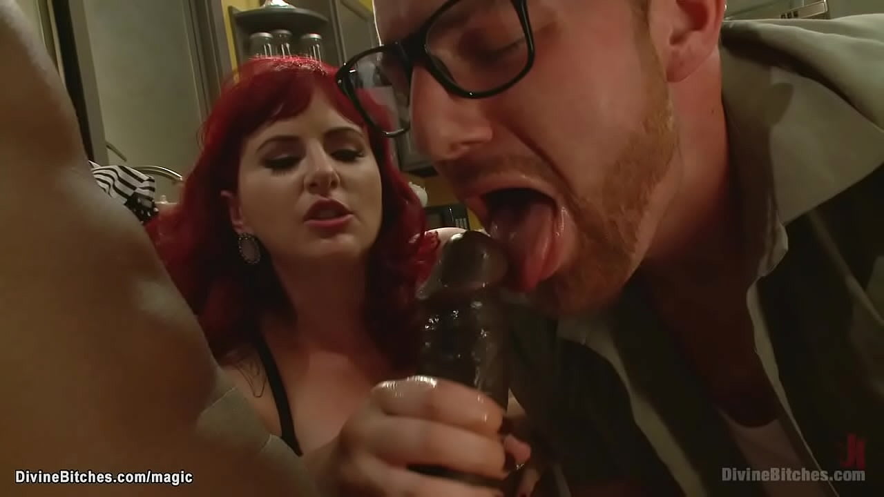 Huge tits redhead MILF wife Mz Berlin sucks big black cock to milk man Jason Brown then makes cuckold Jimmy Bullet suck him too in bi sex action