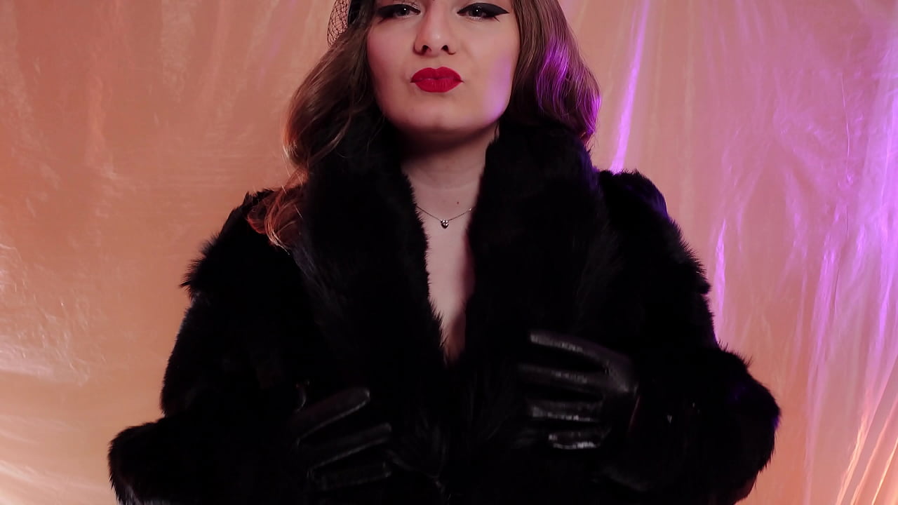FemDom ASMR video: fur fetish Mistress in leather gloves