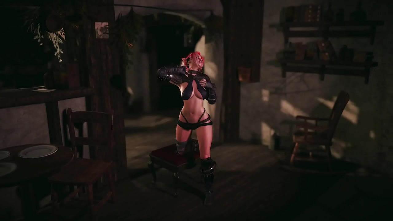 Slutty elf warrior decided to make money in safer way by seducing strangers in tavern