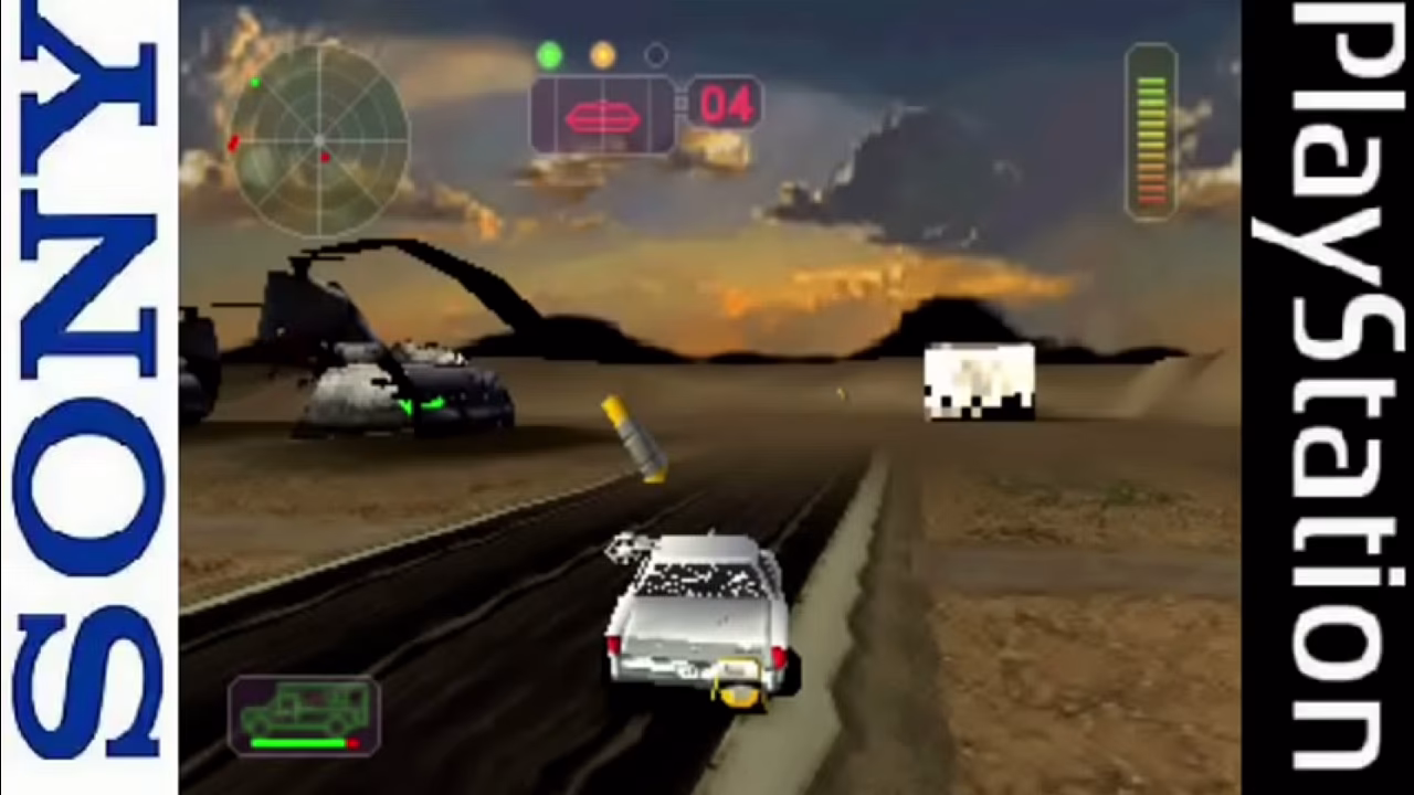 Playstation gameplay: Vigilante 8 (year: 1998 Activision/Luxoflux)