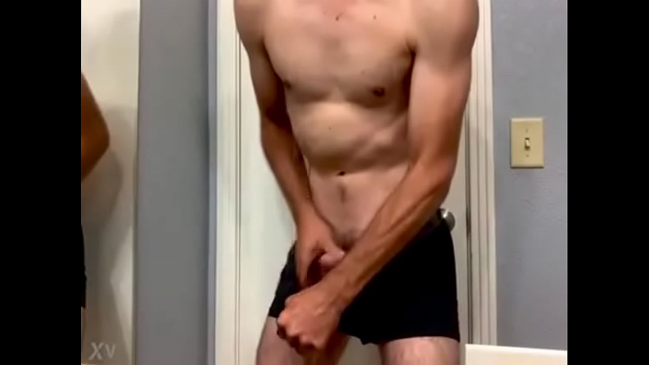 Fit guy jerks big cock and shoot big load