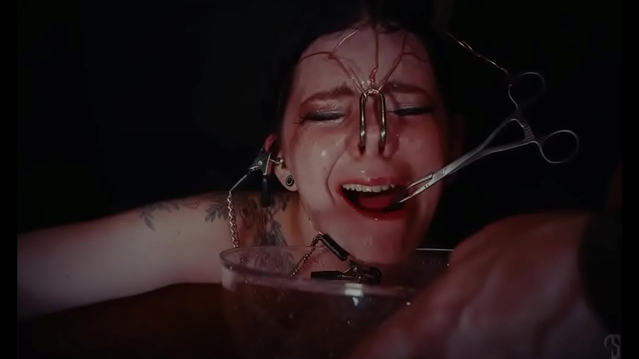 Hot Goth bondage slut taken to piss drinking school for a rough lesson