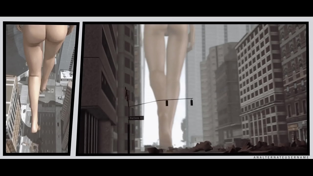 giant nude lady stroll across city