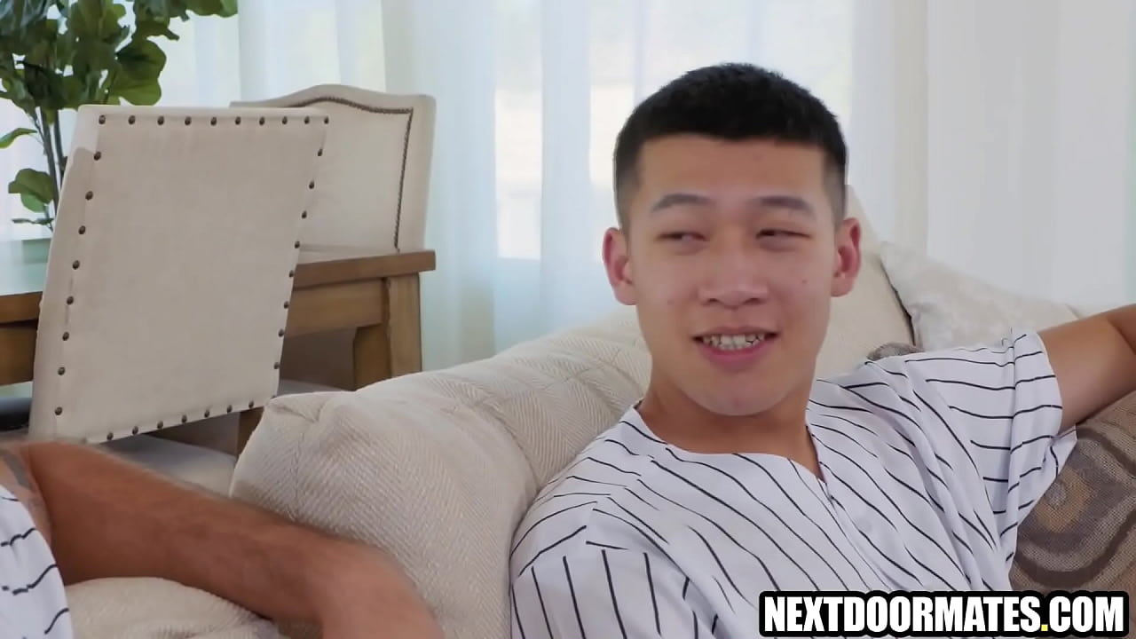 Asian gay jock catches friend spying on him
