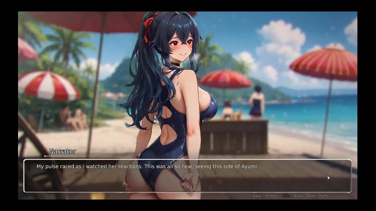 Bluring the walls [ ROMANCE Hentai Game ] Ep.7 EXHIB COUPLE at the BEACH !