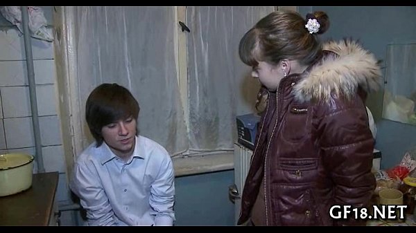 Pretty teen girl stands doggy fashion