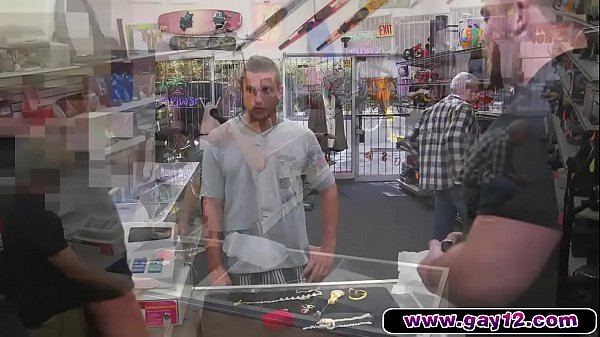 Hot guy strips in pawn shop and sucks cock