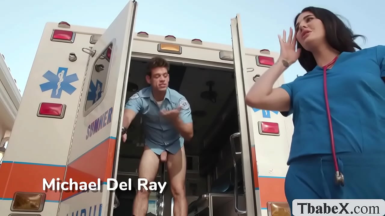 Trans nurse Bailey Archer caught her co worker jerking off inside the mobile van and go all the way