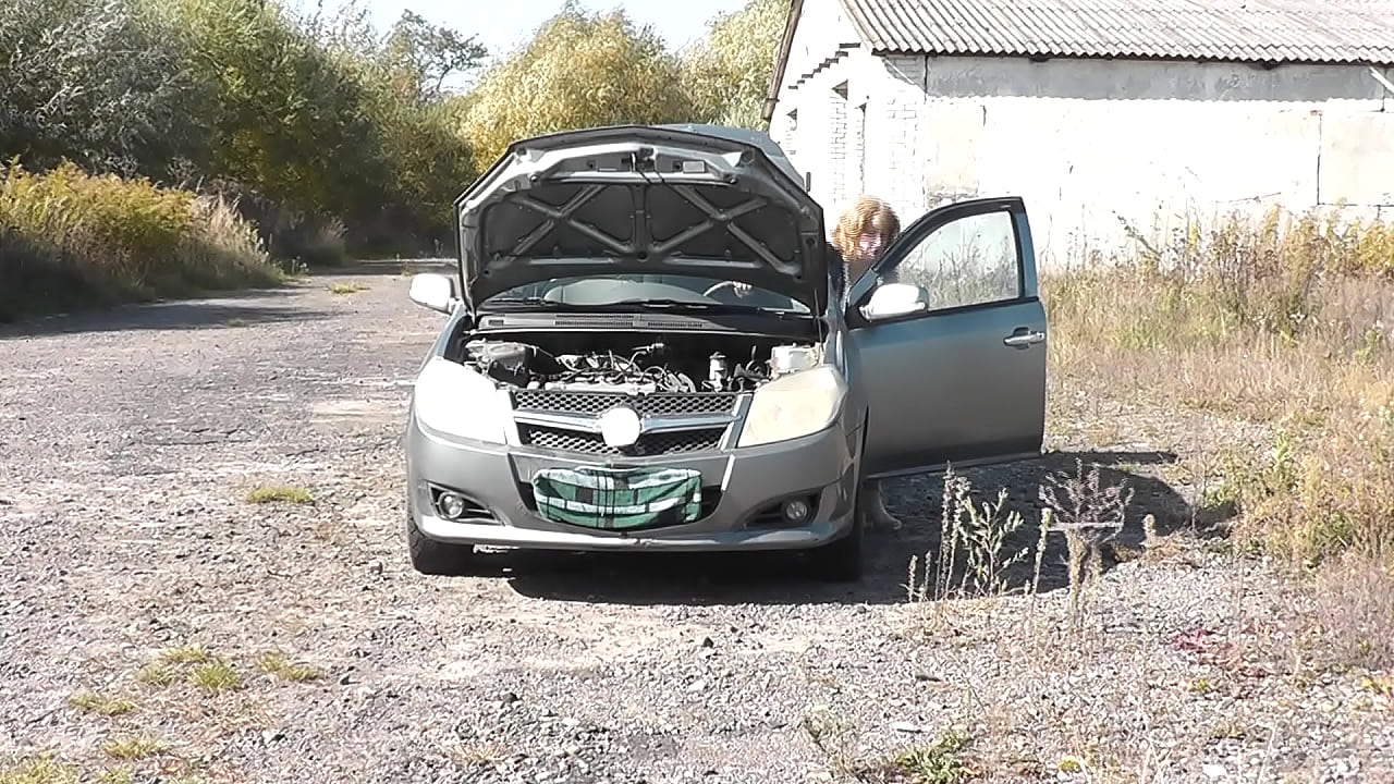 Sex Milf with random passerby man on hood of car. Public sex. Outdoors