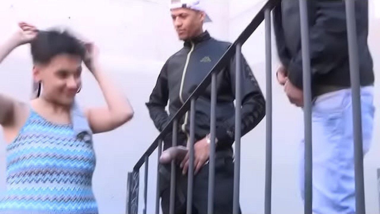 Teenage girl enjoys her first DP with two big dongs