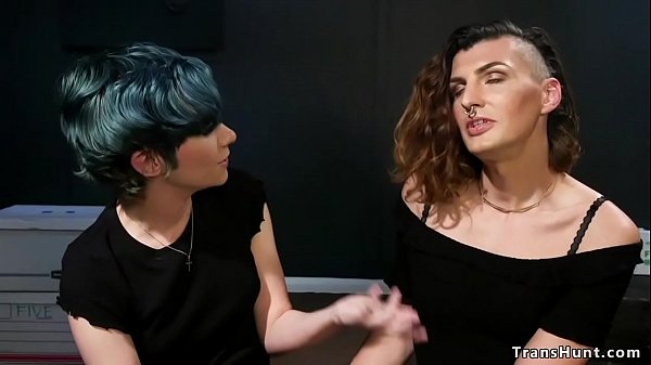 Big brunette shemale Allysa Etain with shaved one side of head seduces petite babe Mercy West and fucks her mouth and pussy