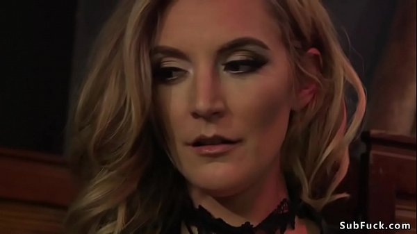 Extreme hot blonde mistress Mona Wales in lingerie plays with her male toy and puts him in different bondage positions