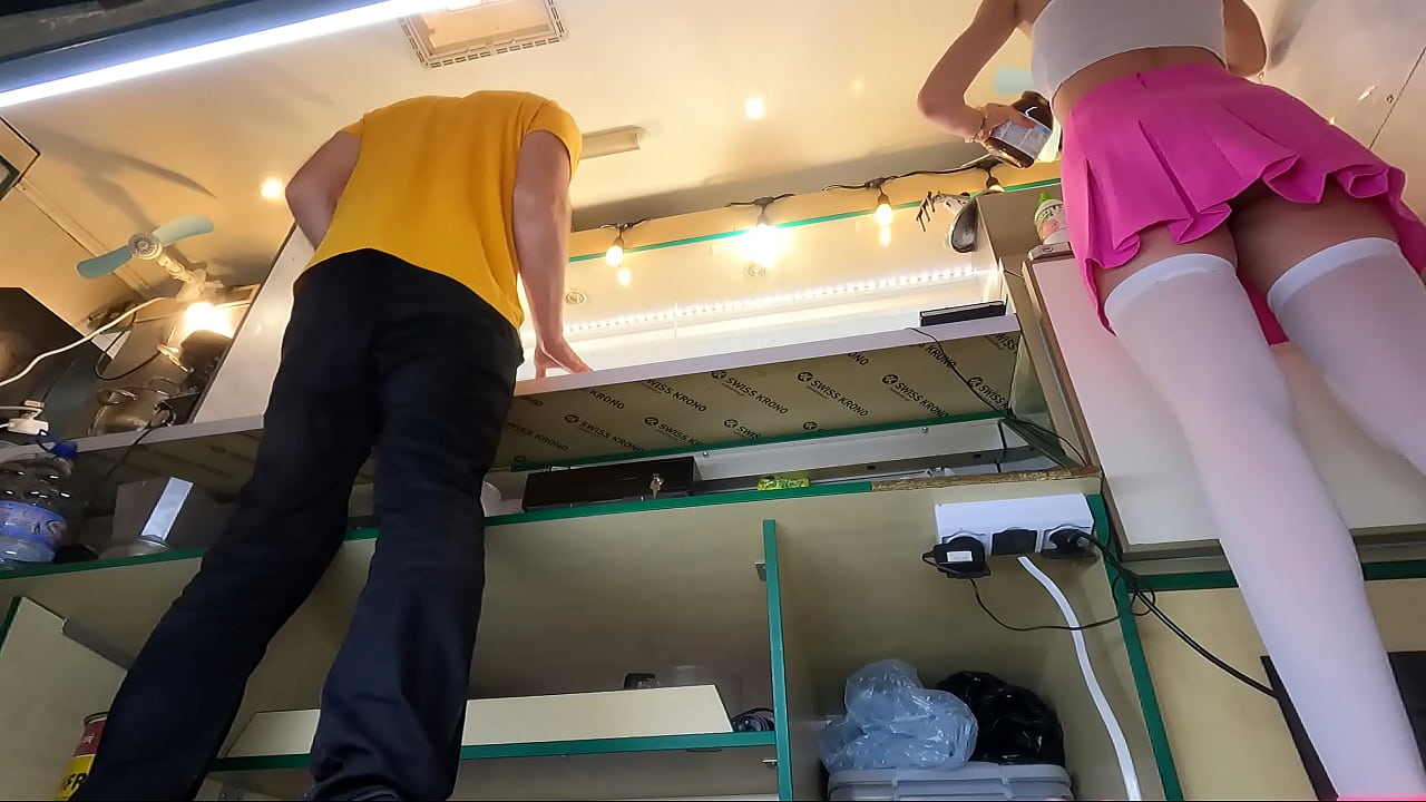 Cute and innocent real virgin candid camera upskirt on food truck