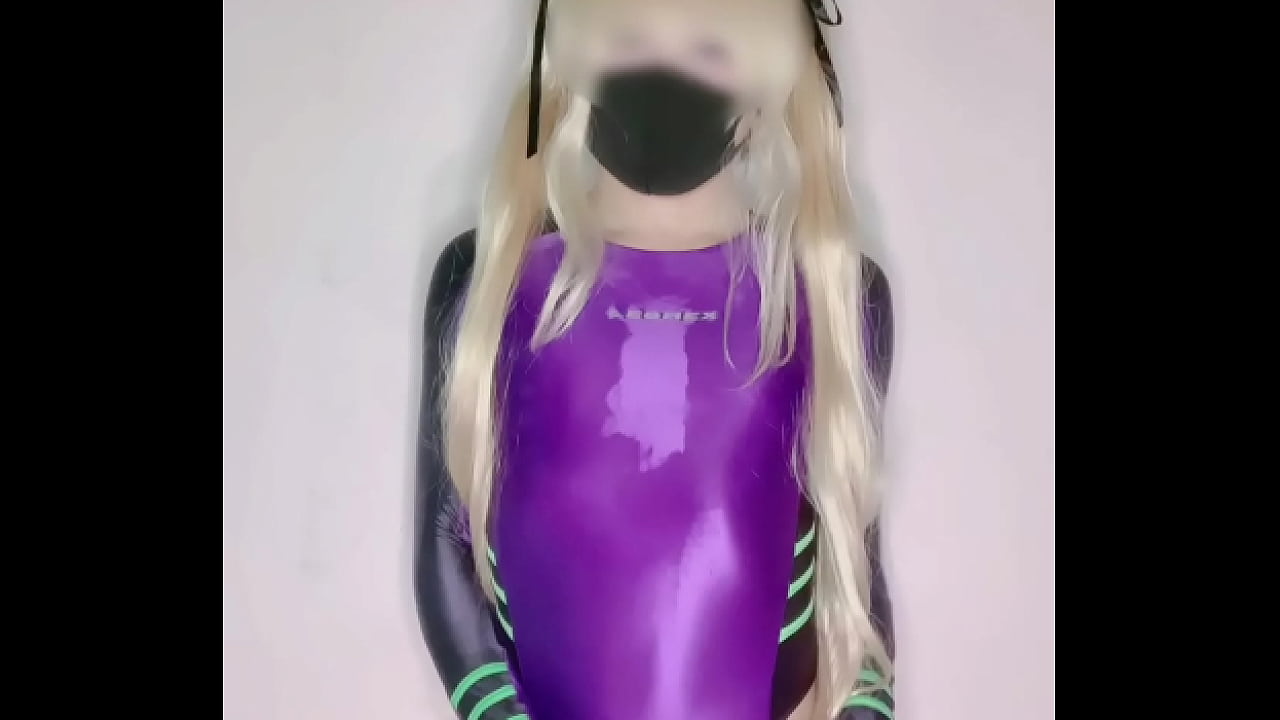 Femboy in Shiny Leohex Swimsuit Plays with Her Dick and Cums