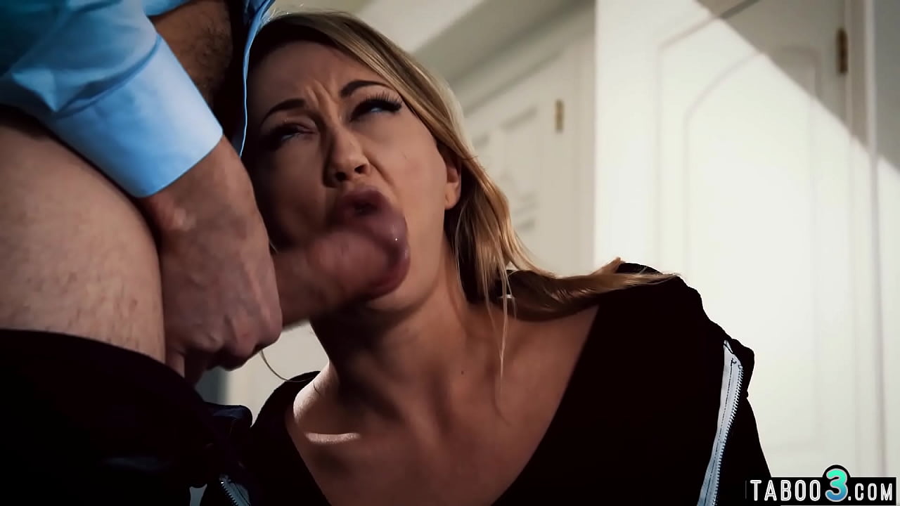 Shy busty blonde slut serving and fucking a big cocked perv