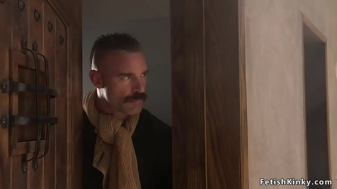 Captured big ass blonde babe tied in squat position made to lick head to Charles Dera