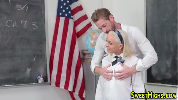 Tiny uniformed teenagers mouth full of cum after riding big cock