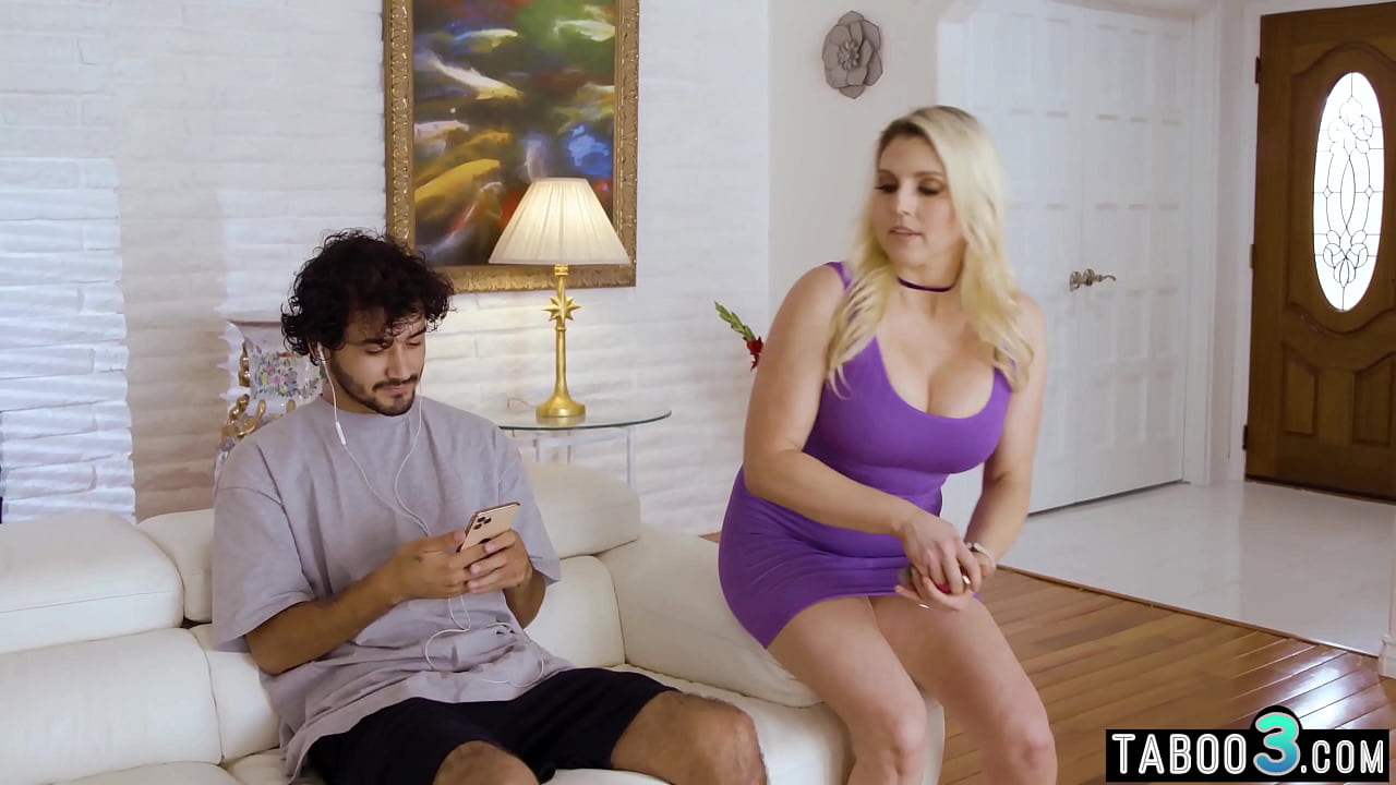 Big boobed blonde cougar stepmother motivating her step son