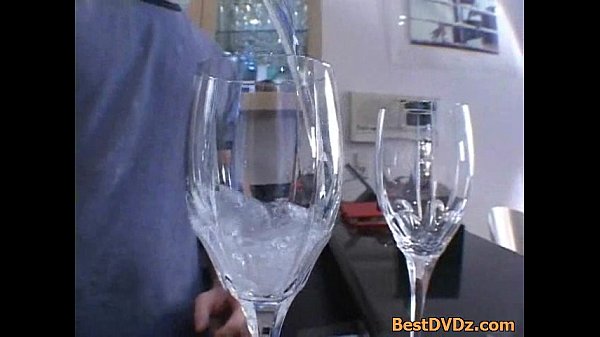 Freaky chicks d. cum from a glass