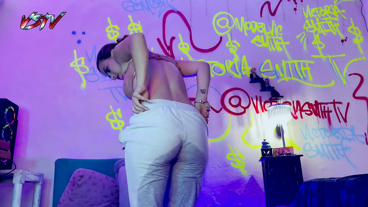 Desperate pissing on my Gray sweatshirt on my room