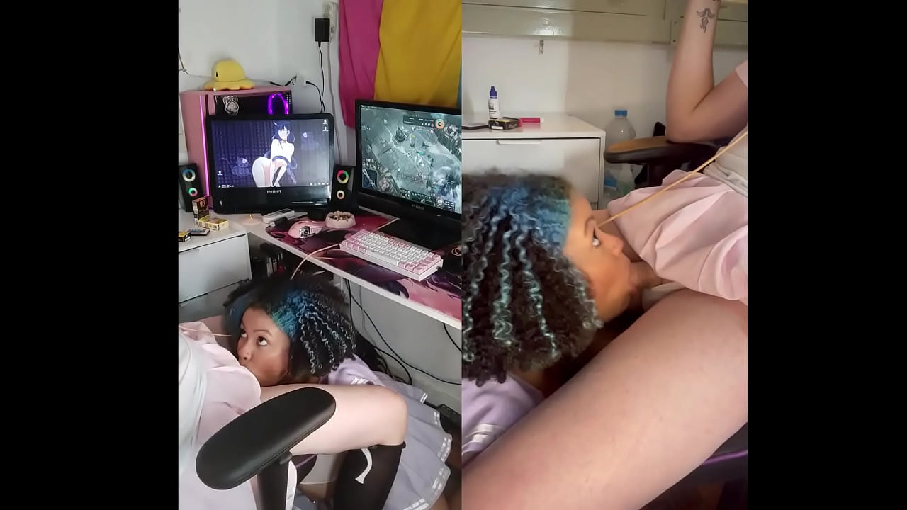 Trans Girl getting a blowjob while playing games