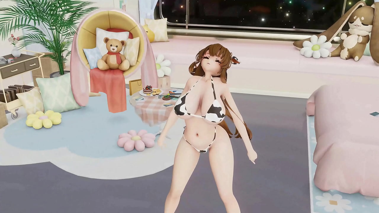 Sousou no Frieren Fern Hentai Undress Dance Yaosobi Idol Cow Girl Outfit Big Boobs MMD 3D Orange Hair (CLIP)