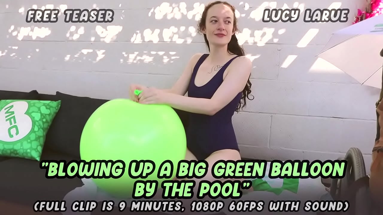 Blowing Up A Big Green Balloon by the Pool
