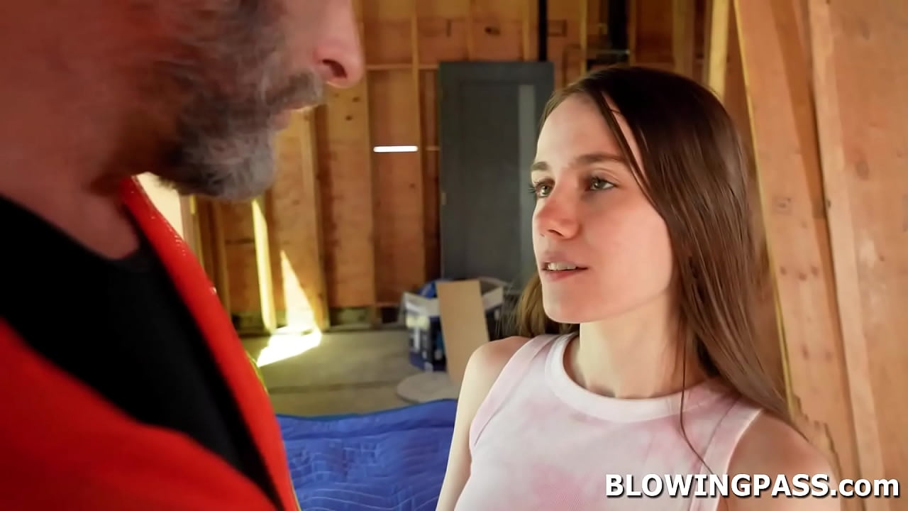 Teen Sia Wood is bored, she goes to the kitchen and starts flirting with the old handyman. The guy gets hard, he sucks her tits then fucks her face.