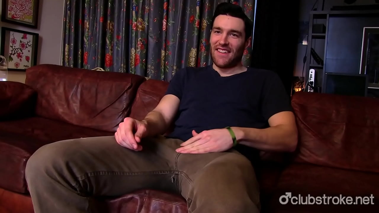 Tall brunette amateur straight guy Tommy masturbating his big dick hard