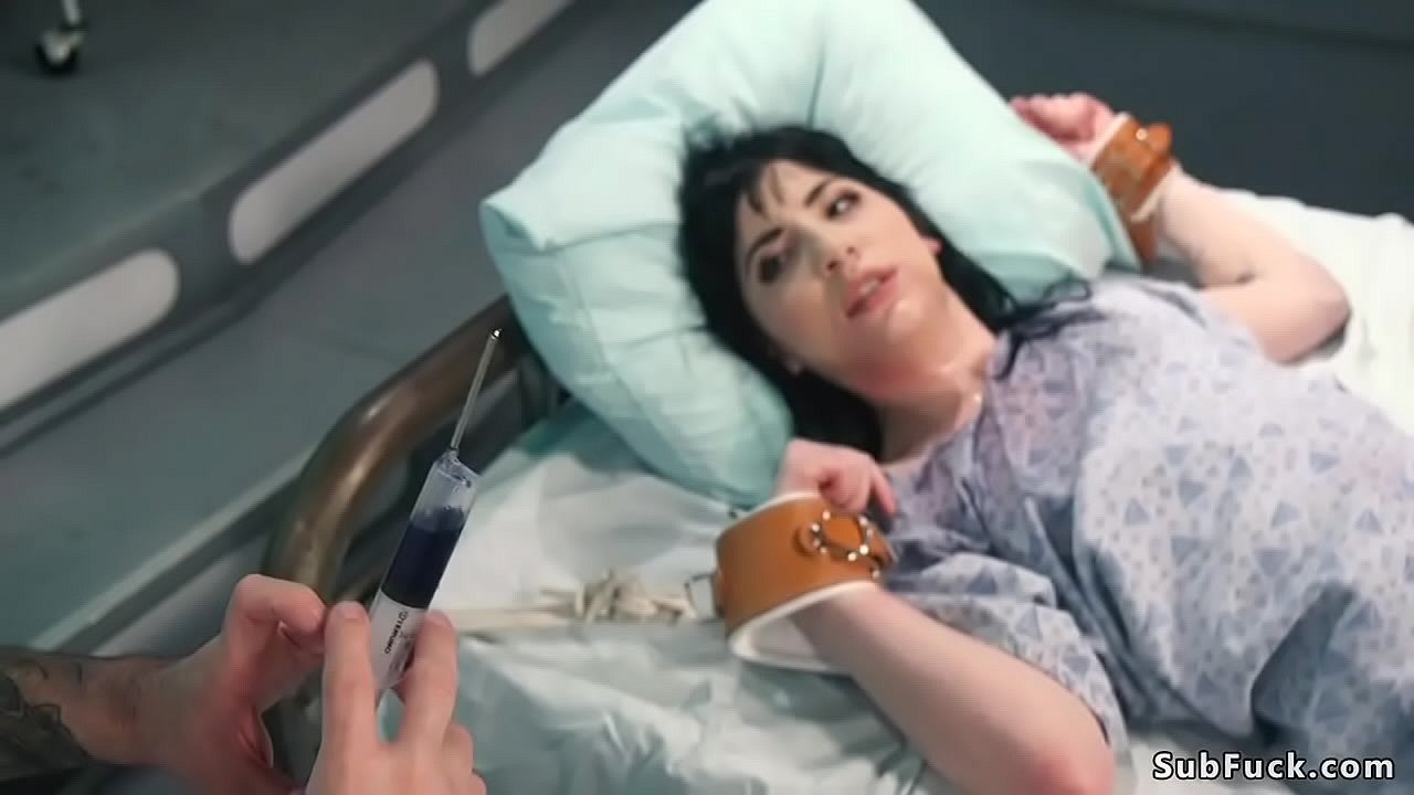 Doctor and bf Tommy of possesed brunette hottie Charlotte Sartre tied her in bed and then group of ghosts double anal penetration fucked her