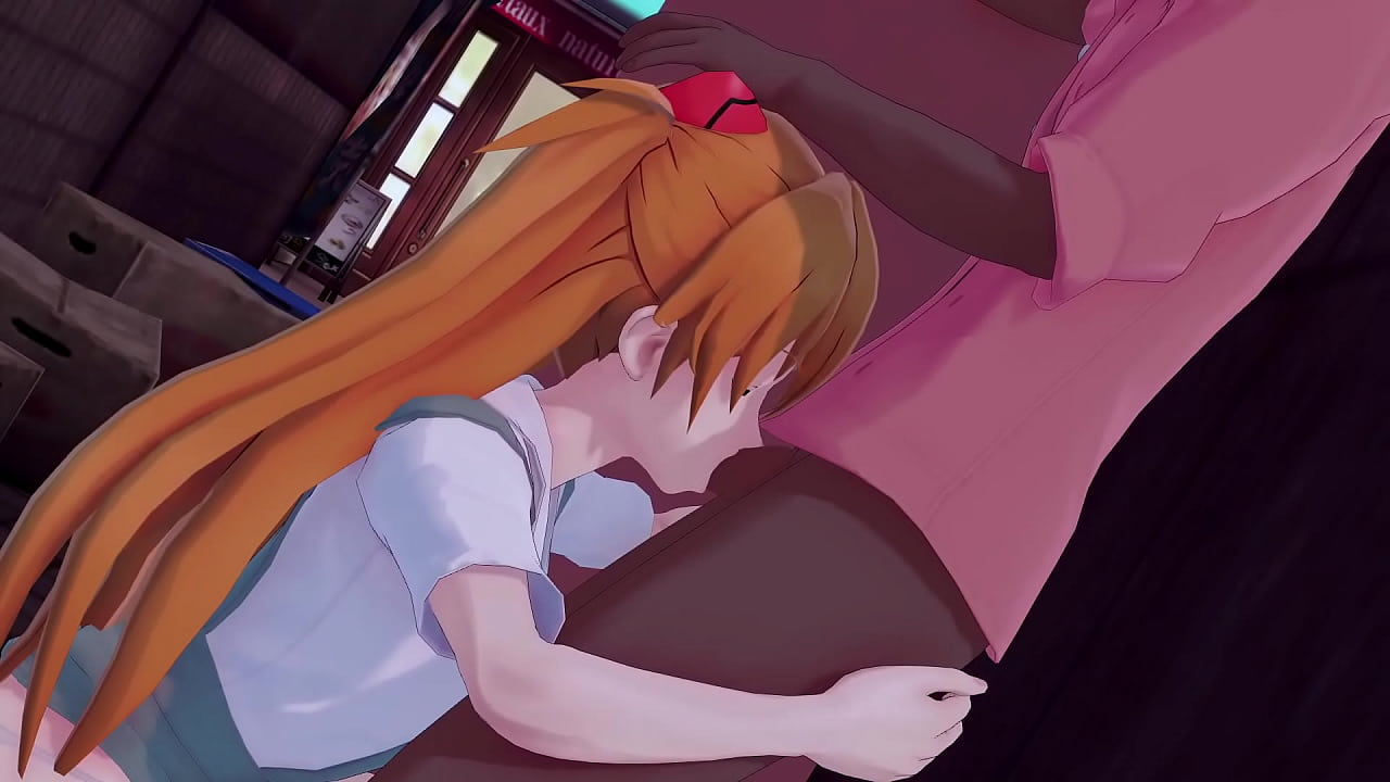 Redhead Asuka sucking a BBC in alleyway