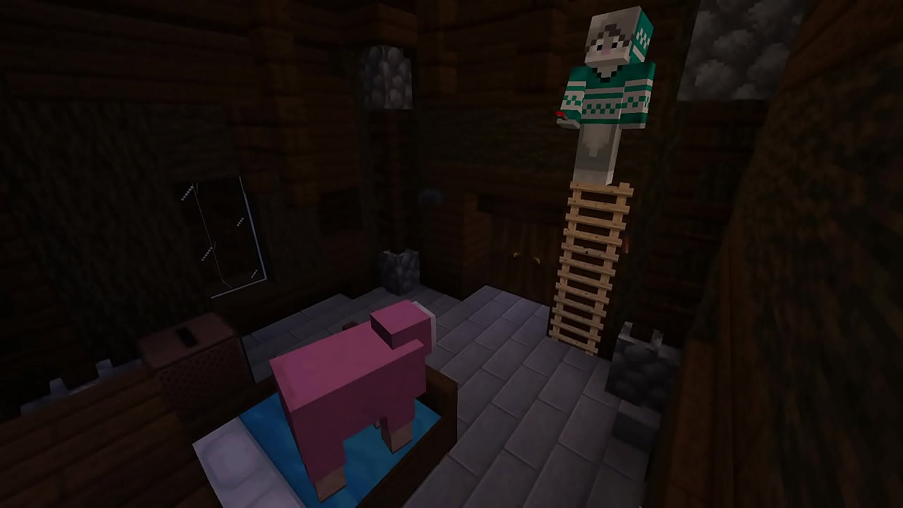Minecraft milf gets stuck in bed