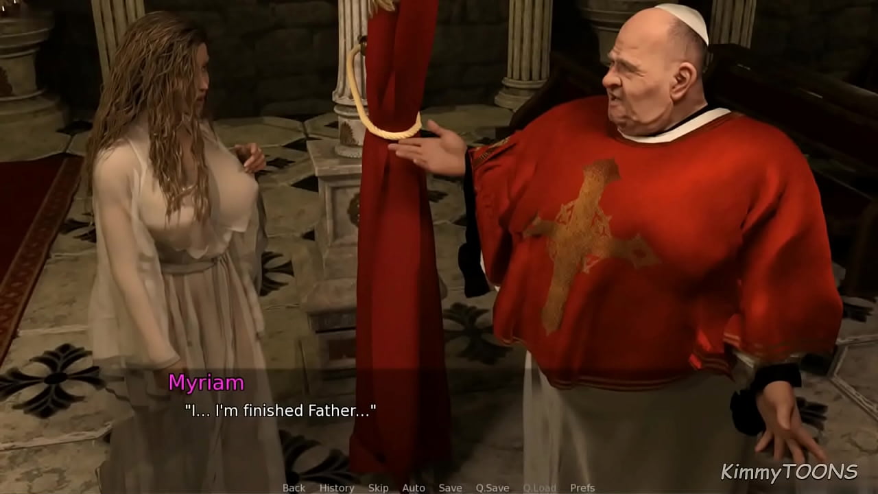 Horny wet milf kneels infront of fat cock priest with big tits, lust