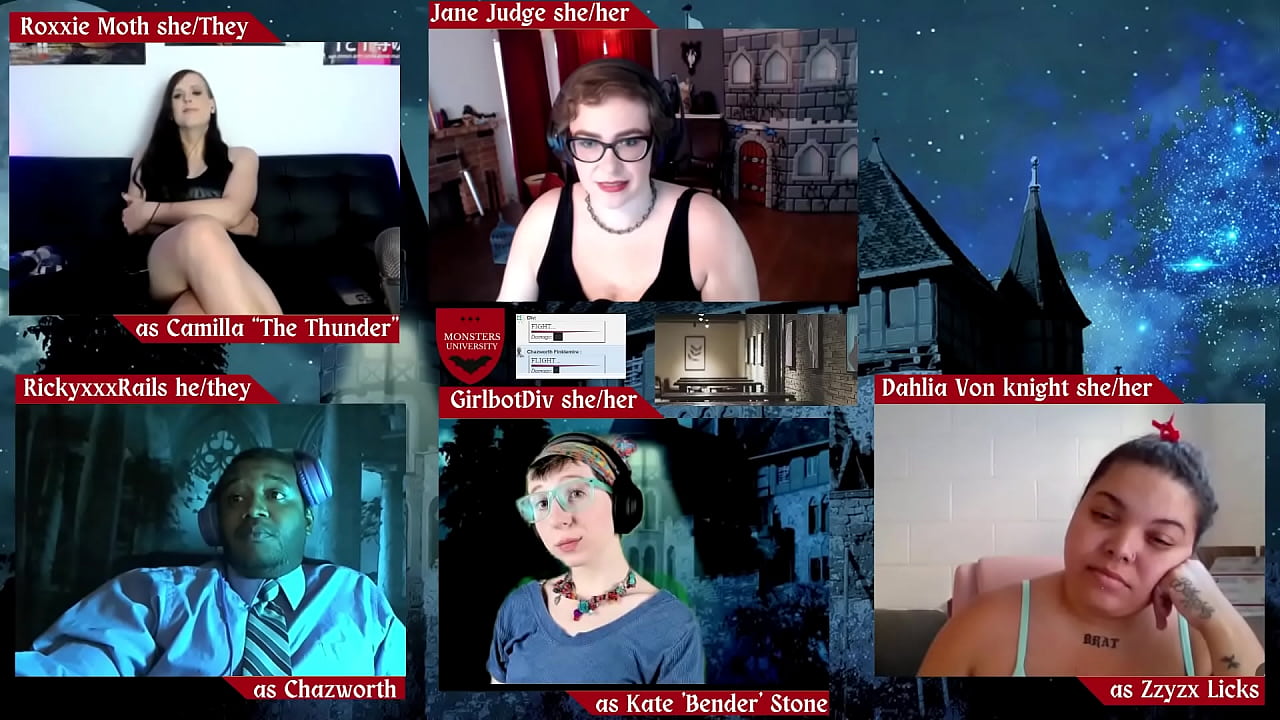 RPG Monsters U episode 16 with Jane Judge, RickyxxxRails, Roxxie Moth, Dahlia von Knight, and Girlbot Div DND Role Playing Game
