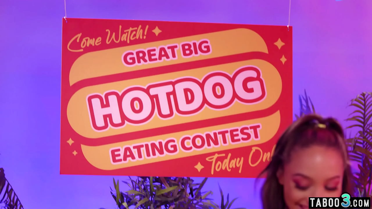 Hotdog eating contest ends in lesbian threesome fuck