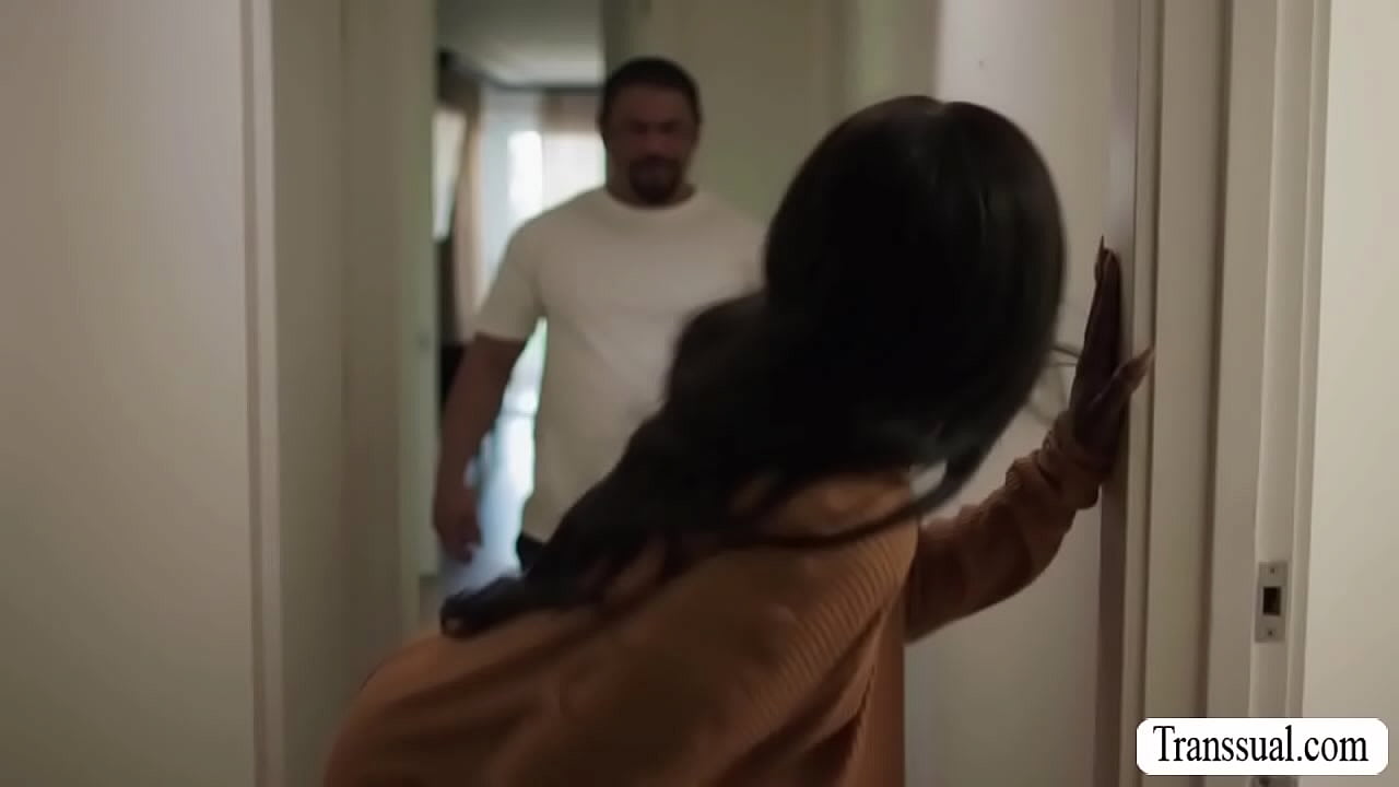 TS ebony lets her horny shemale roommate bend over and she then toys her ass.After that,she calls their guy roommate and lets him bang their asses.