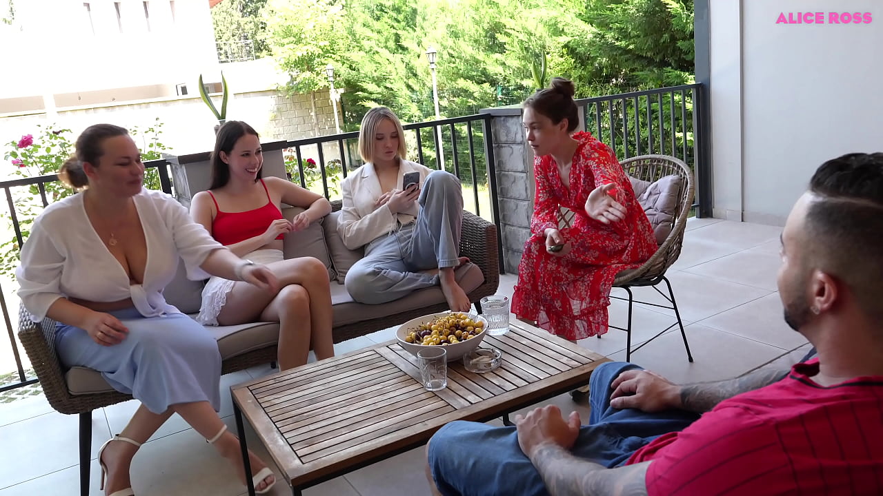 Cute Young Girl and Hot Milf is Publicly Fucked by an Italian guy with a Huge Cock on a summer patio!