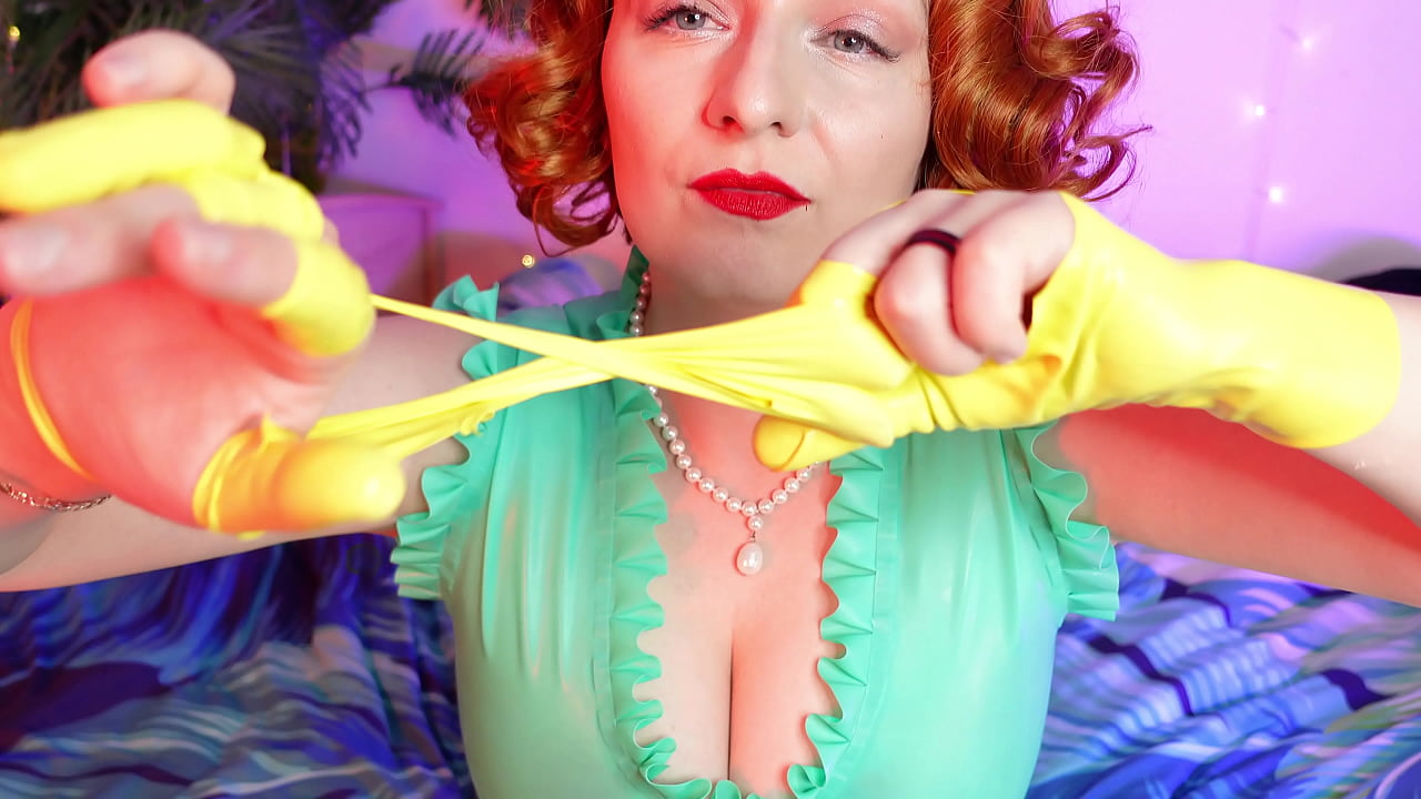 fetish of shiny yellow... damaged gloves