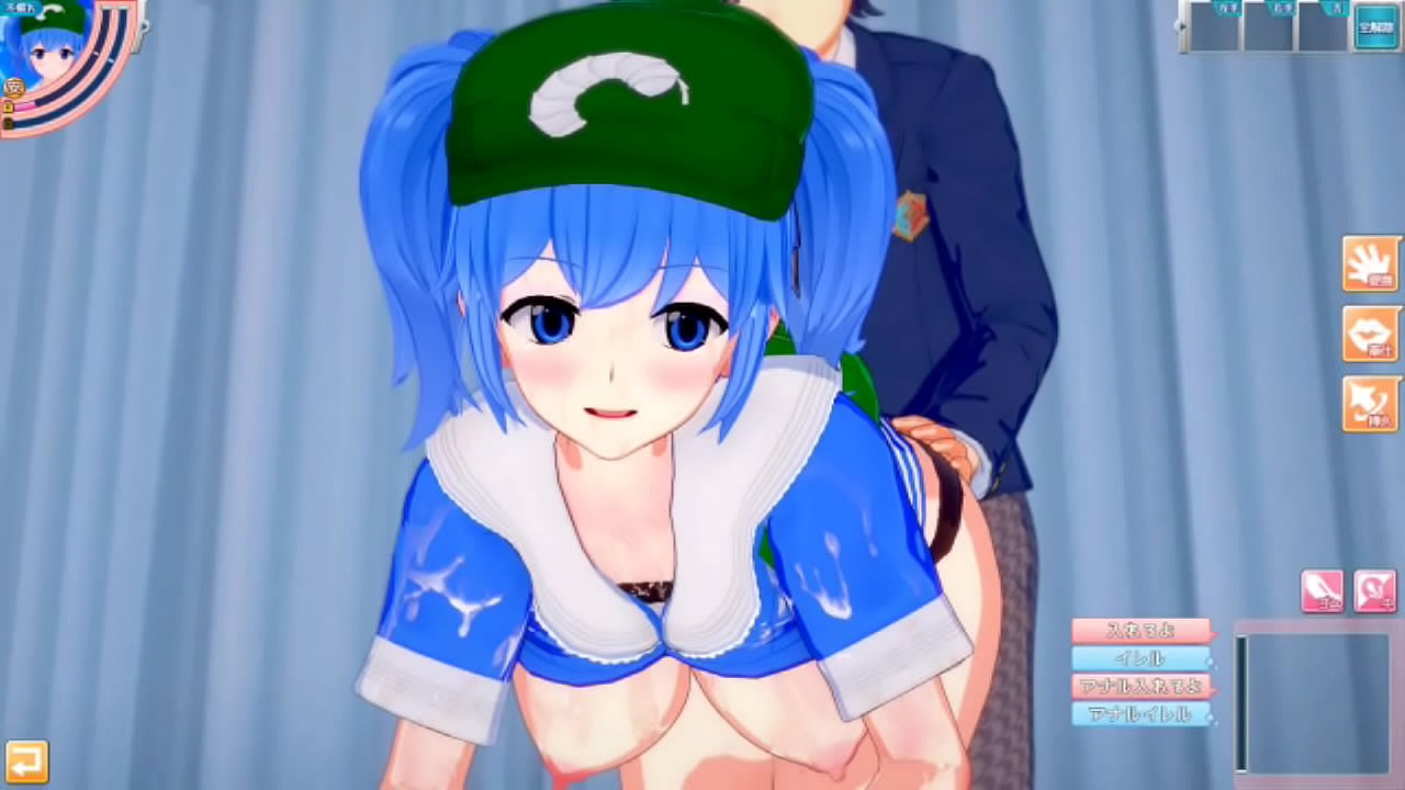 【エロゲーコイカツ！】東方project 河城にとりのおっぱい揉んで仁王立ち手コキフェラ奉仕してもらってからのセックス！爆乳エロアニメ【ヘンタイゲーム とうほう 】