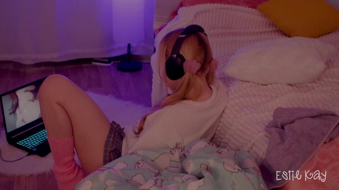 Cum in stepsister's mouth right after caught her watching hentai and stretching her butthole