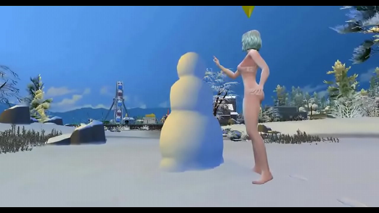 Horny girl in panties makes her own snowman