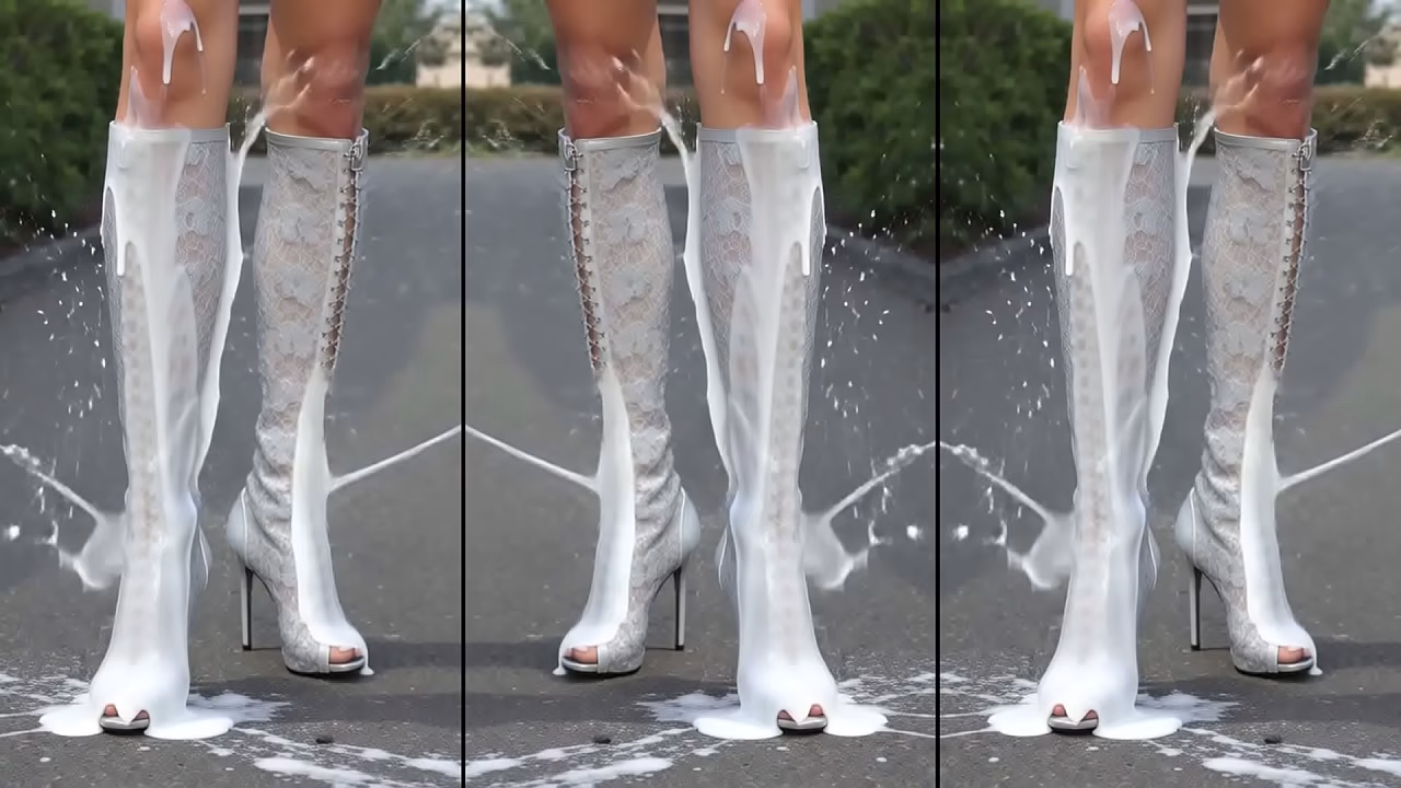 Girls in hot high-heel-boots love it to cover there legs in cum and show it public