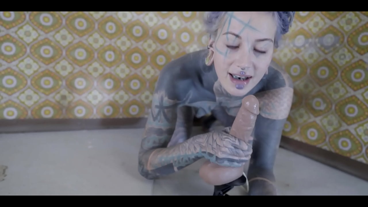 Alt babe with ink giving herself a wild ride